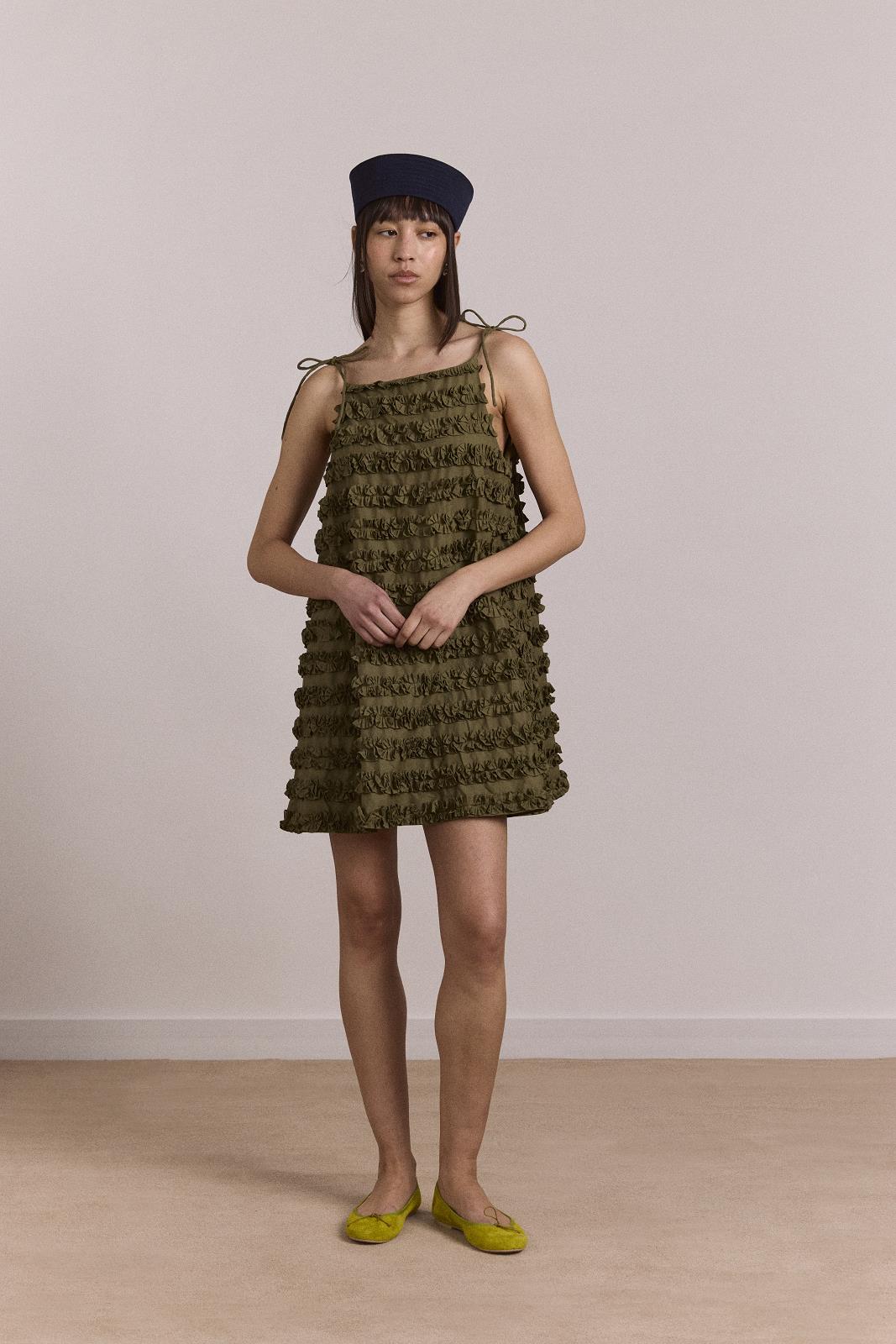 DAMSON MADDER Leili ruffle mini dress olive green - Shop online at