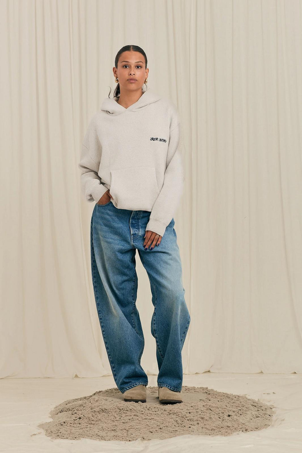 ARBOR ANTWERP Flower garden knitted hoodie beige