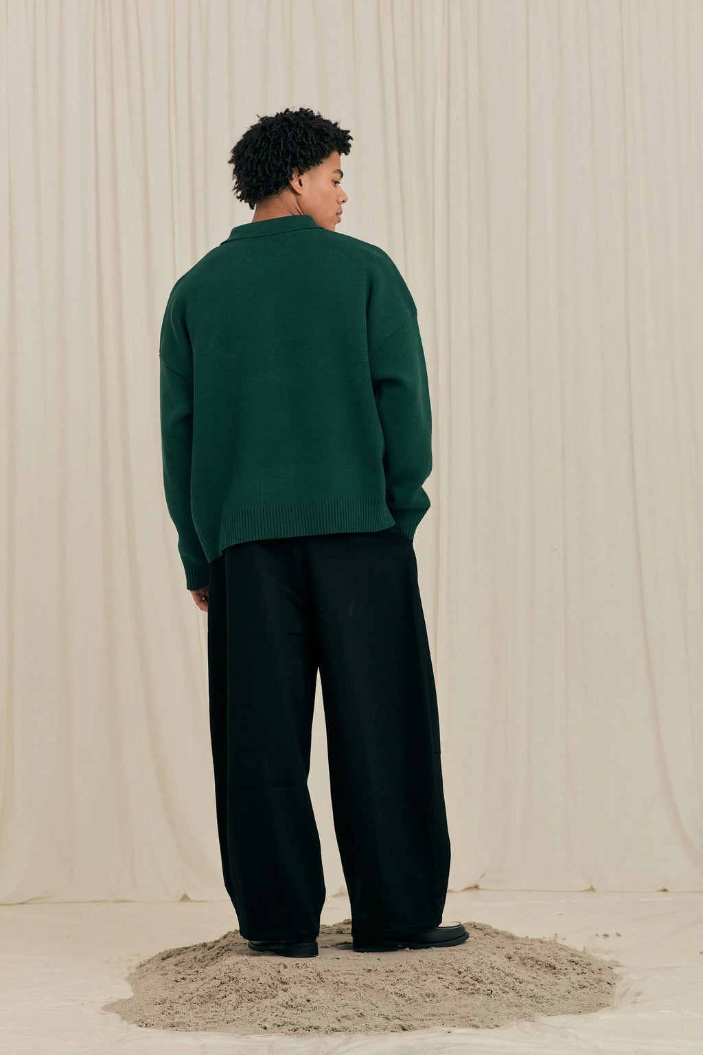 GREEN FLOWER POLO KNIT