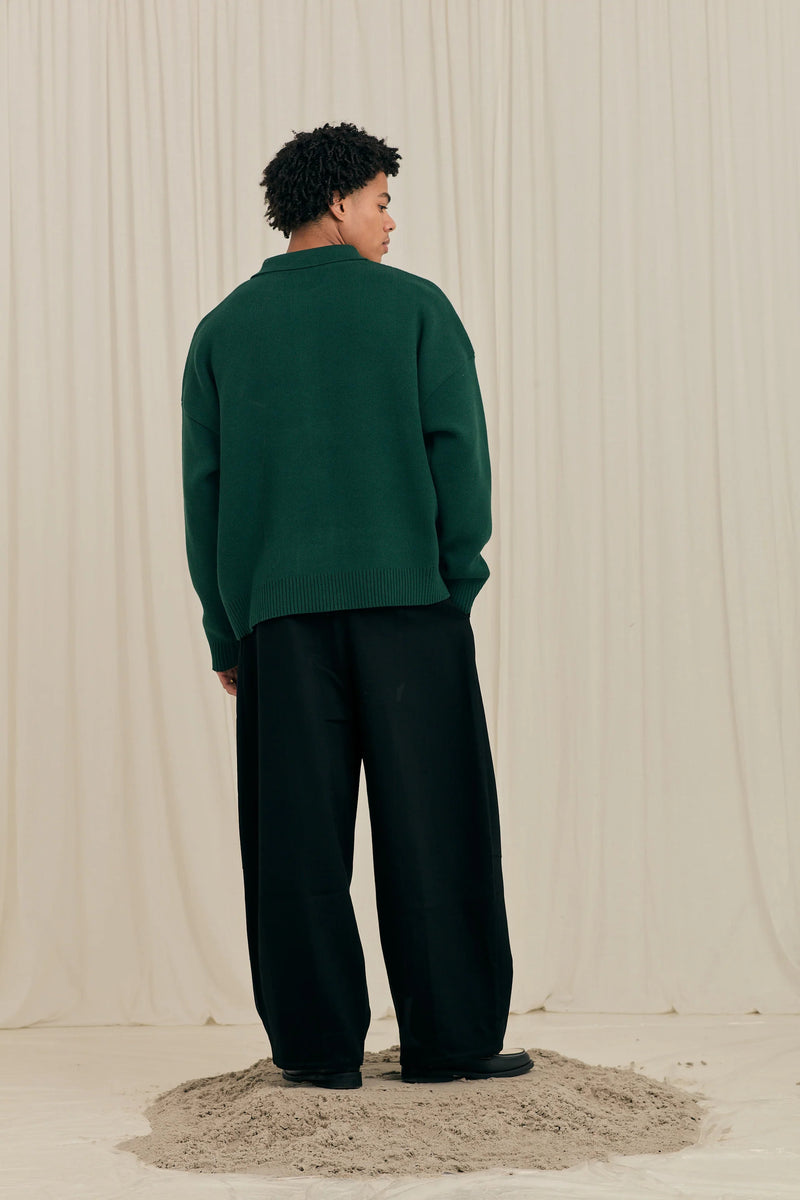 GREEN FLOWER POLO KNIT