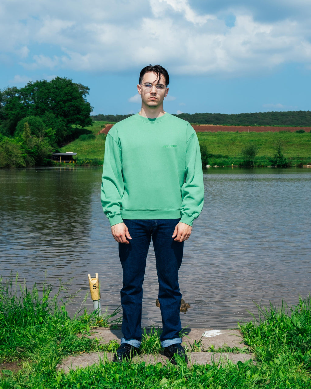 GREEN METALLIC CREWNECK