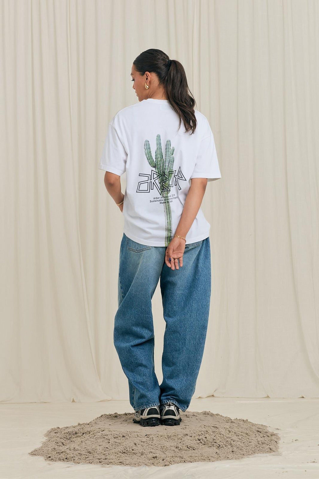 ARBOR ANTWERP Pixel cactus white t-shirt