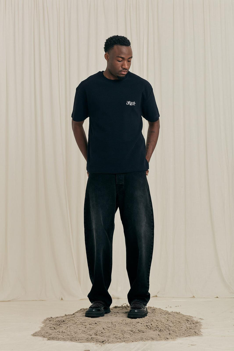 ARBOR ANTWERP Short sleeve waffle t-shirt black