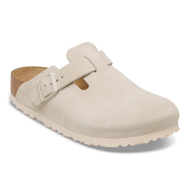 BIRKENSTOCK Boston mules oyster white suede
