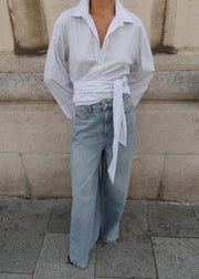 CLUB L'AVENIR Macy wrap shirt blue striped