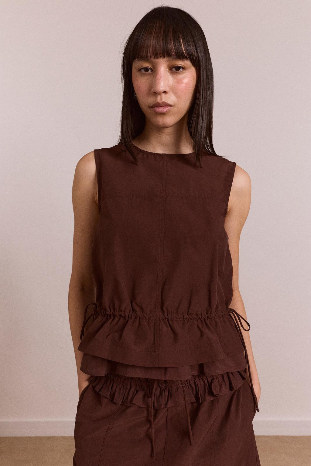 DAMSON MADDER Ailani sheer panel blouse chocolate brown