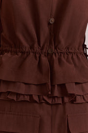 DAMSON MADDER Ailani sheer panel blouse chocolate brown