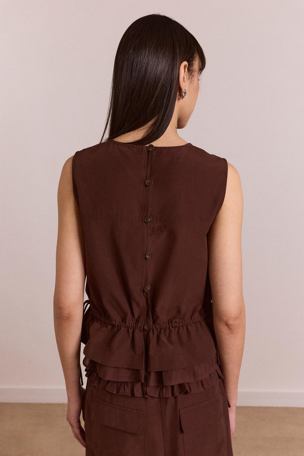 DAMSON MADDER Ailani sheer panel blouse chocolate brown