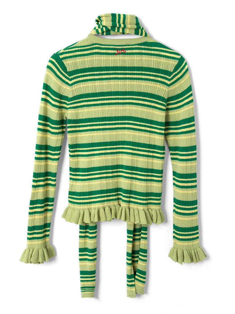 DAMSON MADDER Anelis cotton merino blend cardigan green stripe