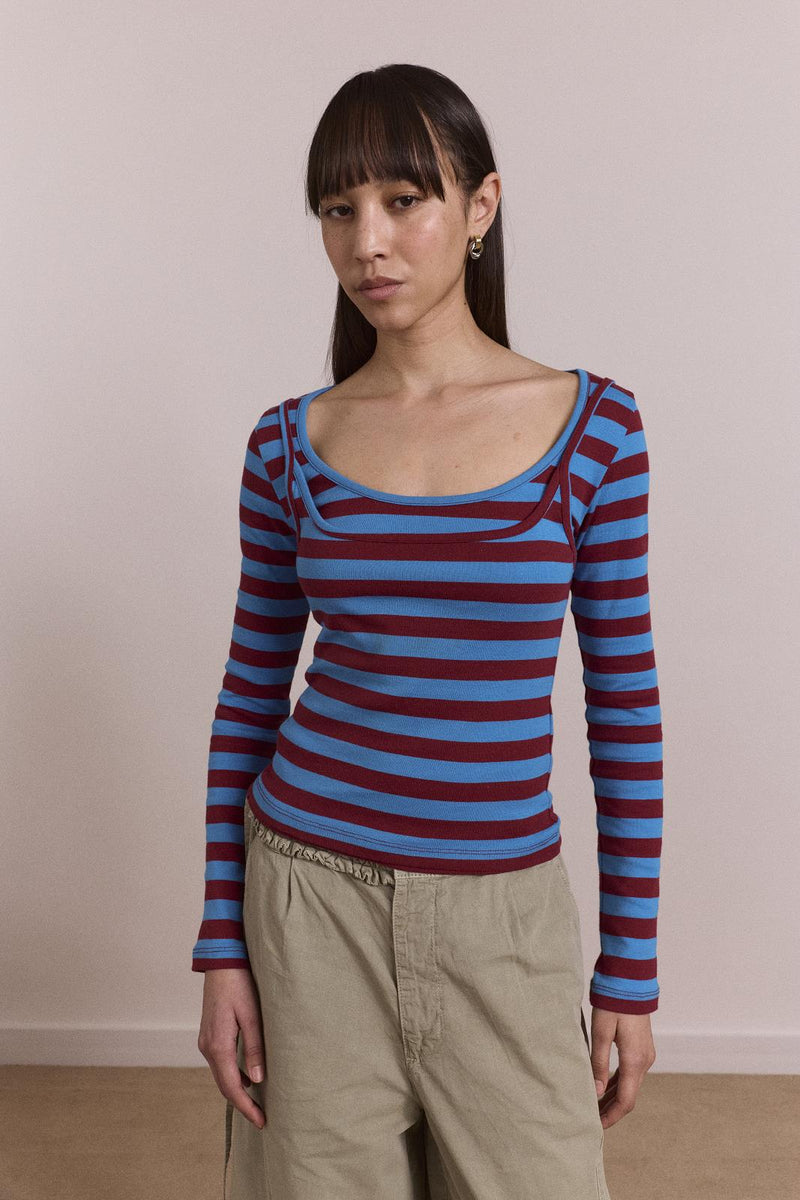 DAMSON MADDER Avielle double layer top blue stripe