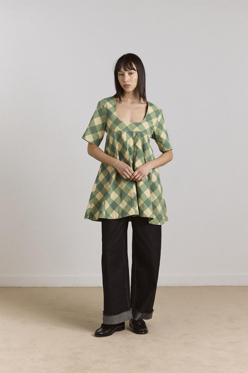 DAMSON MADDER Bridget mini dress green butter gingham