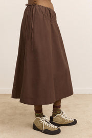 DAMSON MADDER Caspia volume midi skirt chocolate