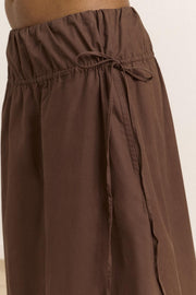 DAMSON MADDER Caspia volume midi skirt chocolate