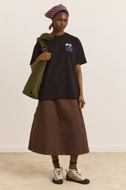 DAMSON MADDER Caspia volume midi skirt chocolate