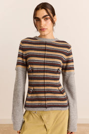 DAMSON MADDER Clara double sleeve merino wool jumper multicolor stripe