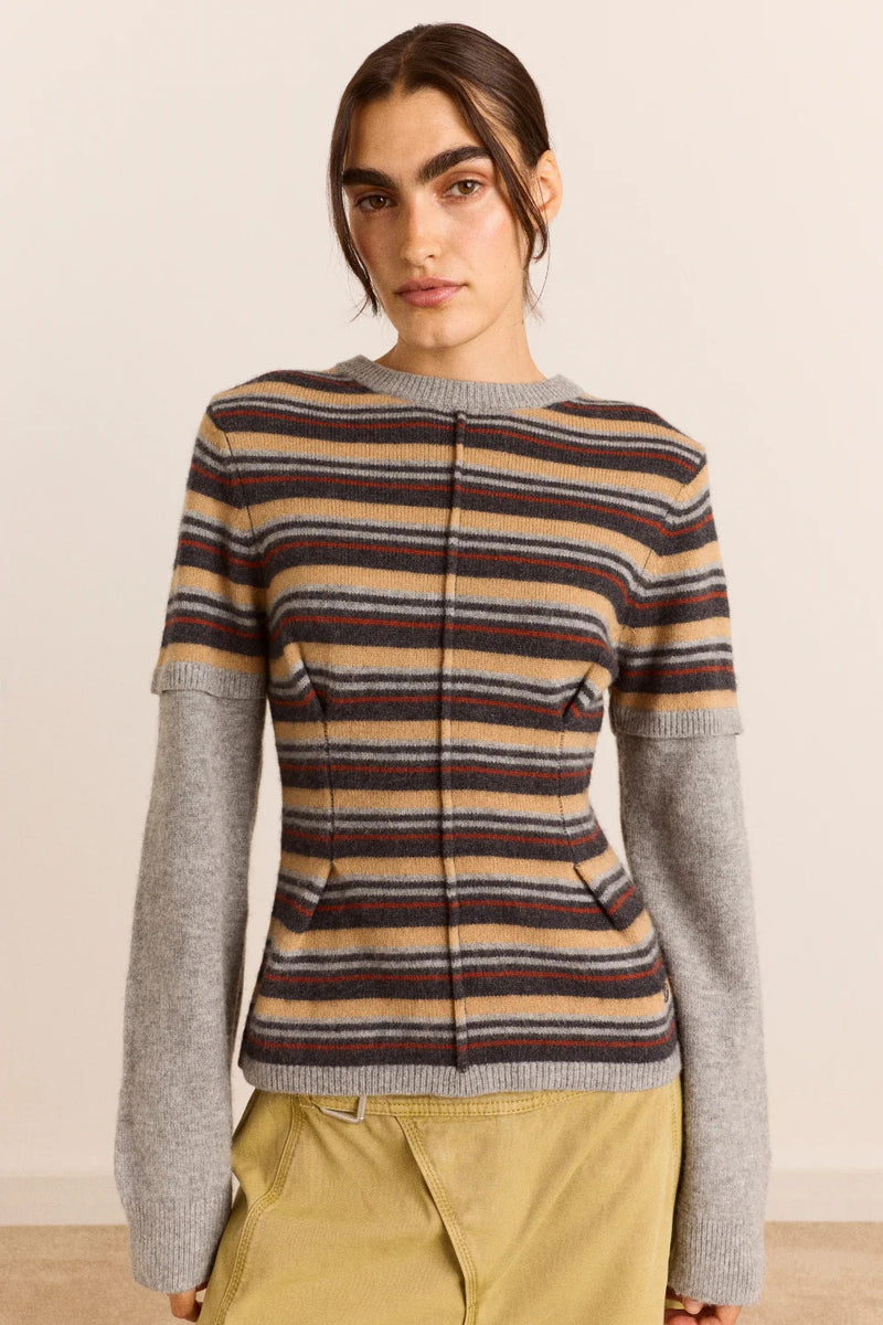 DAMSON MADDER Clara double sleeve merino wool jumper multicolor stripe