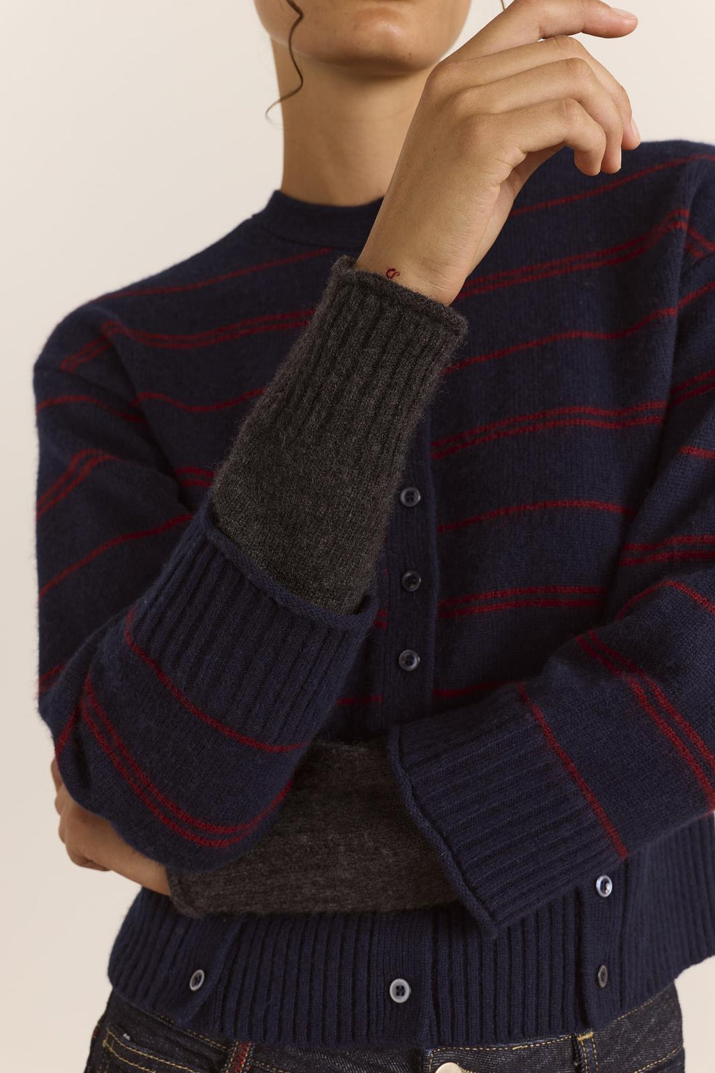 DAMSON MADDER Franny merino wool cardigan navy stripe