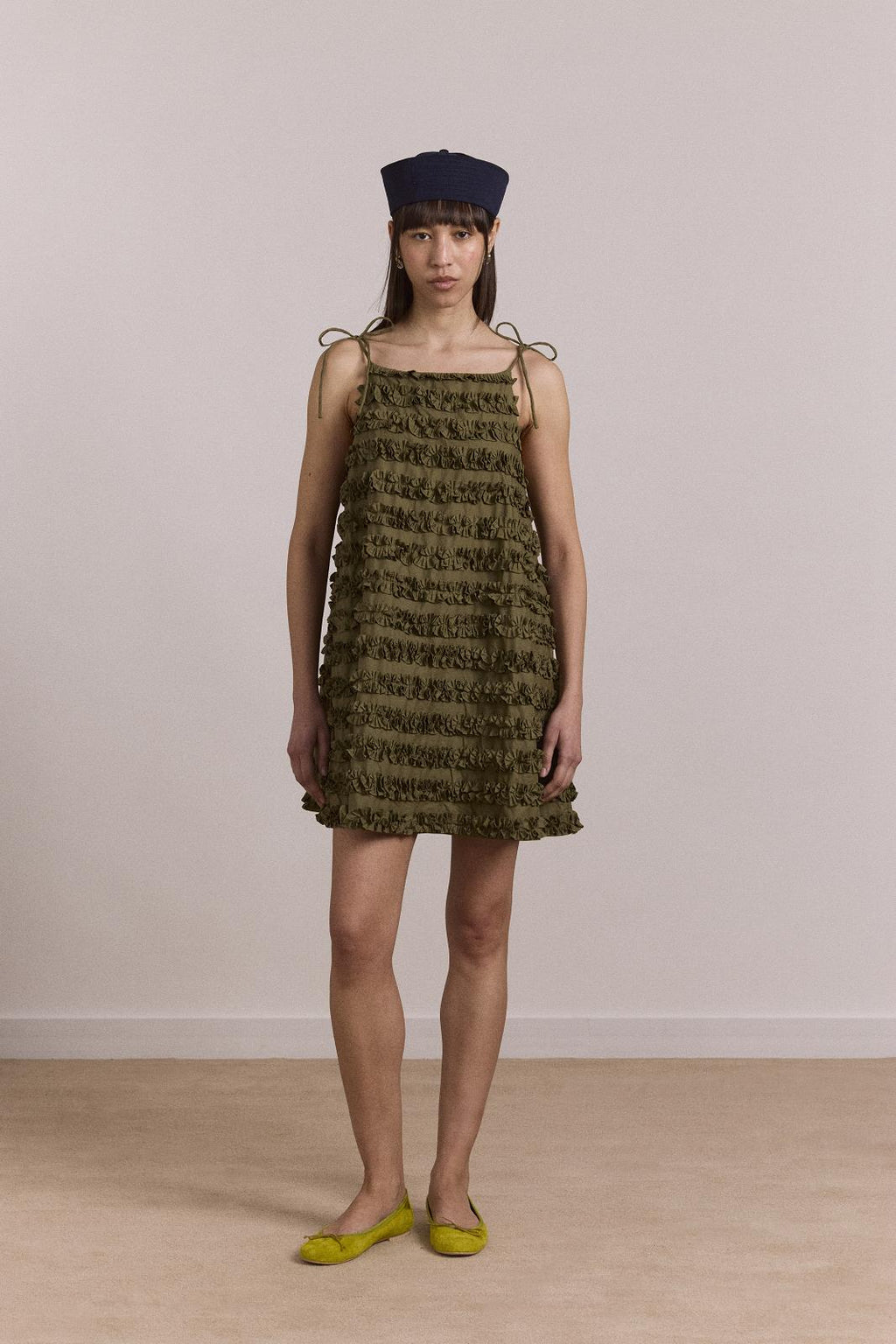 DAMSON MADDER Leili ruffle mini dress olive green