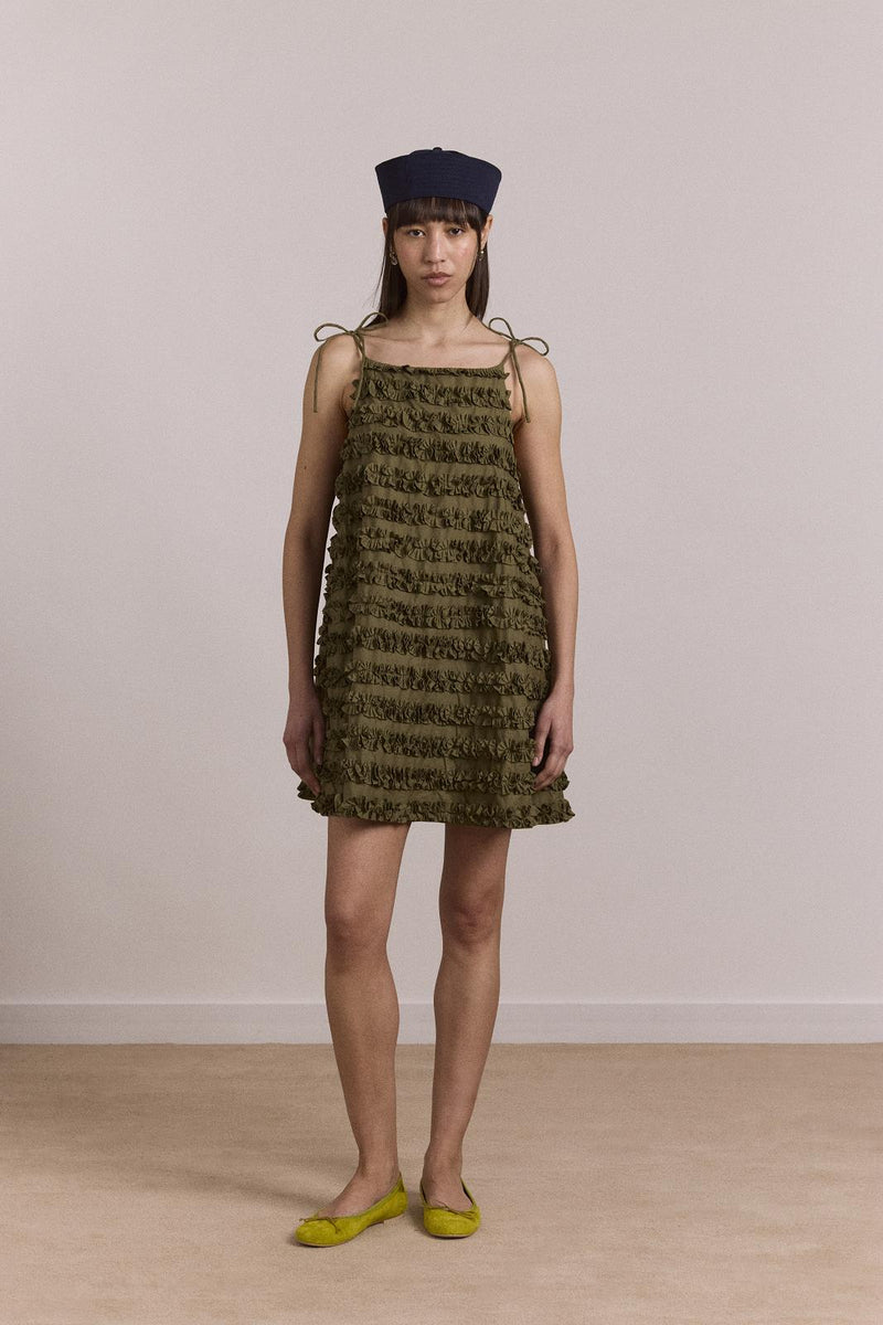 DAMSON MADDER Leili ruffle mini dress olive green