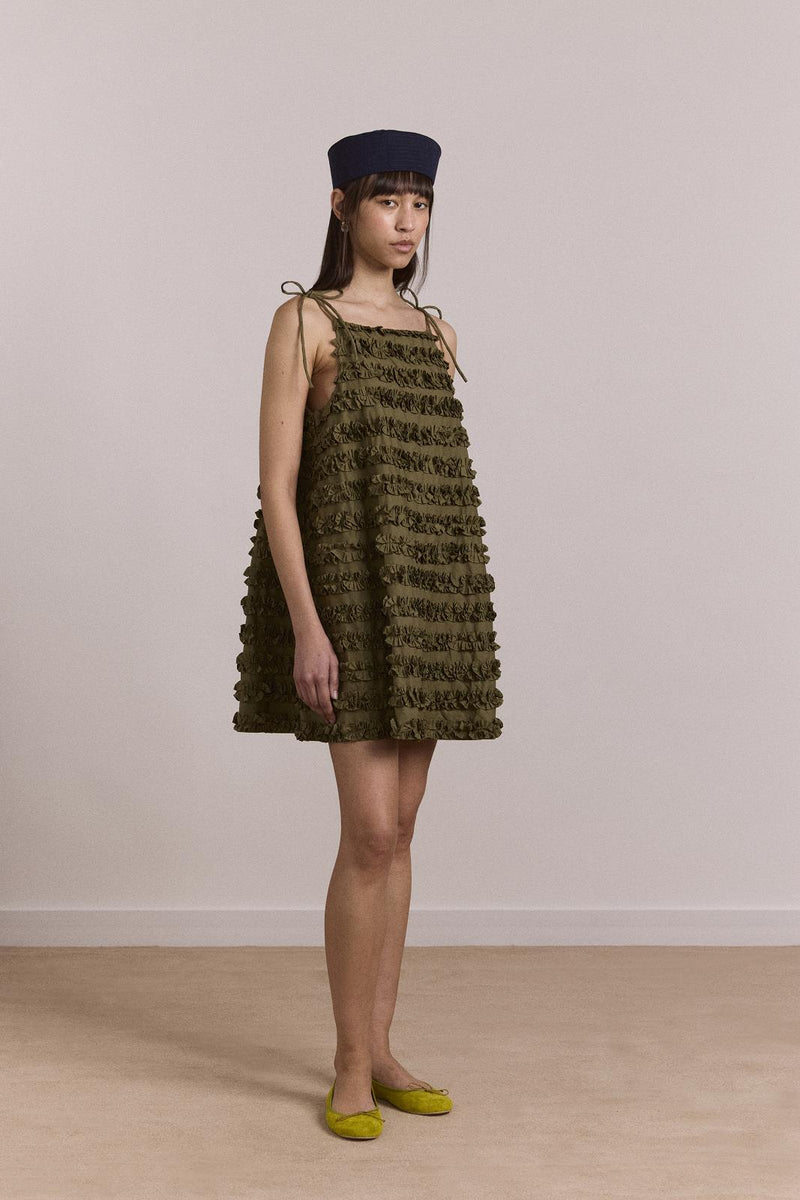 DAMSON MADDER Leili ruffle mini dress olive green
