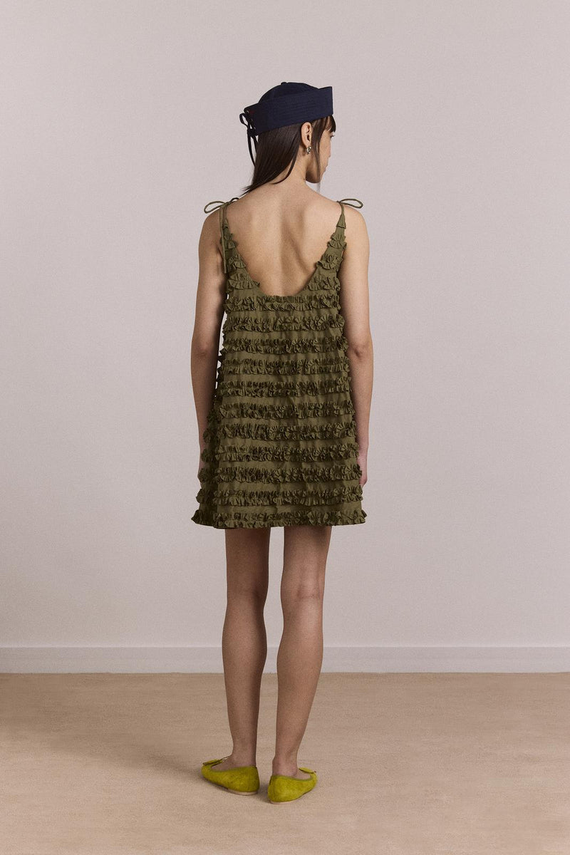 DAMSON MADDER Leili ruffle mini dress olive green
