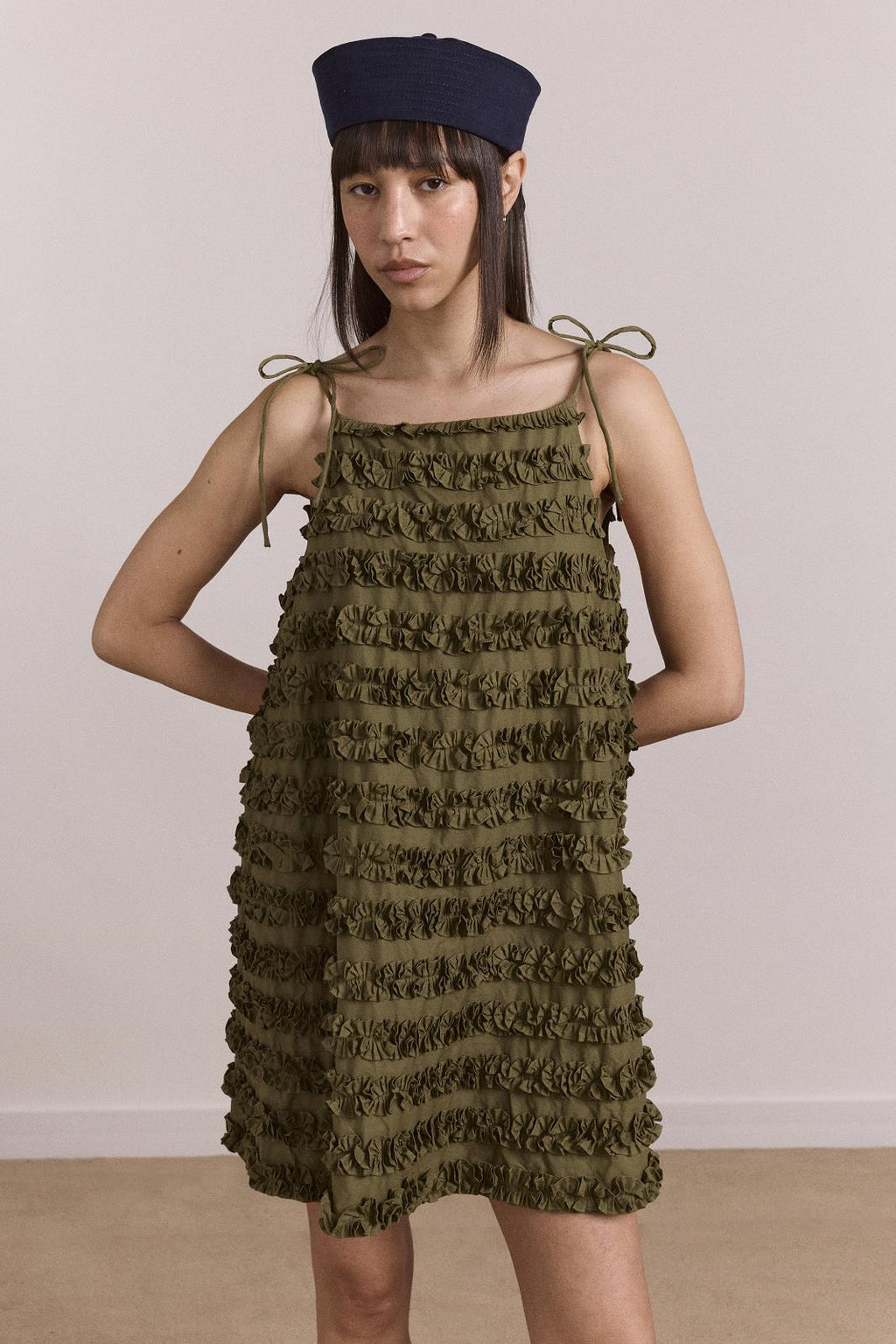 DAMSON MADDER Leili ruffle mini dress olive green
