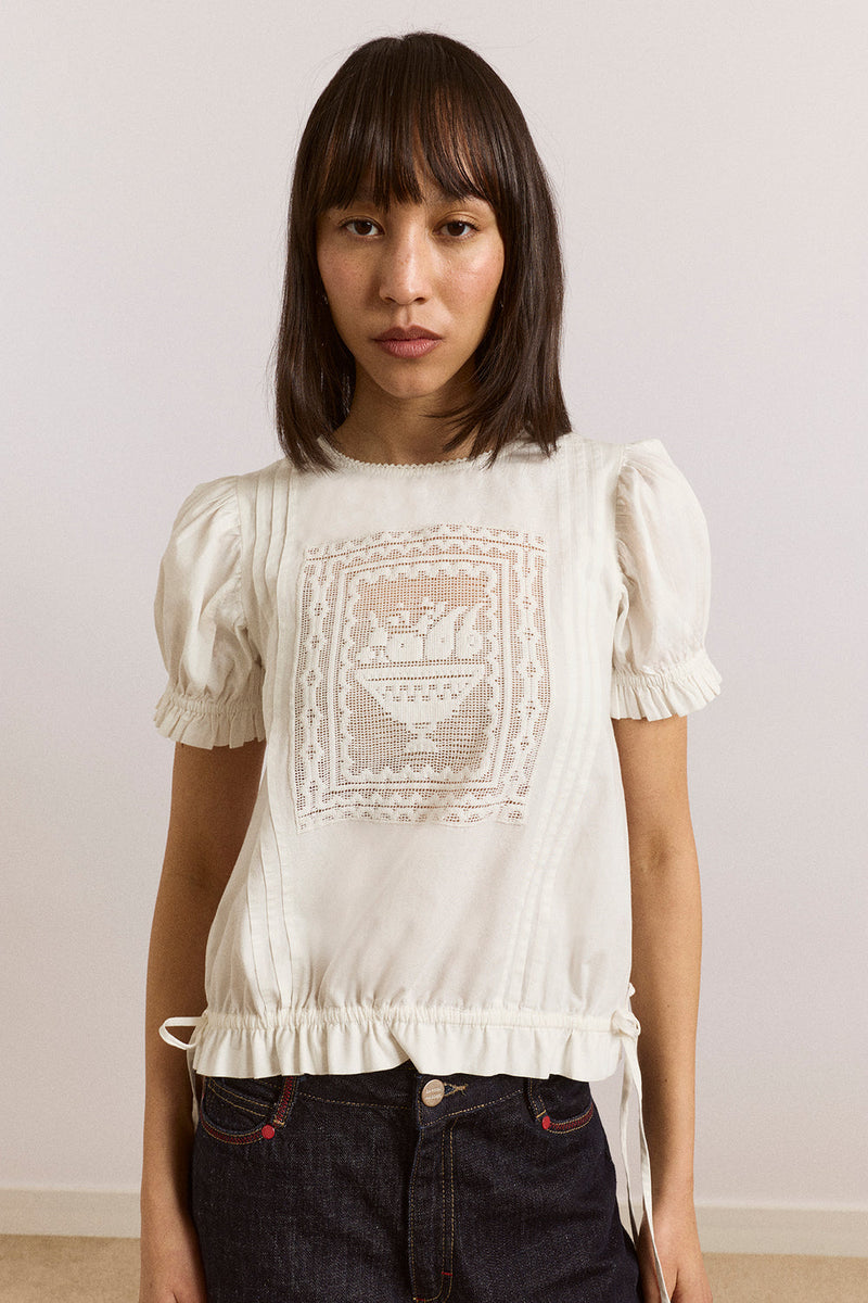 DAMSON MADDER Mabel lace insert blouse white
