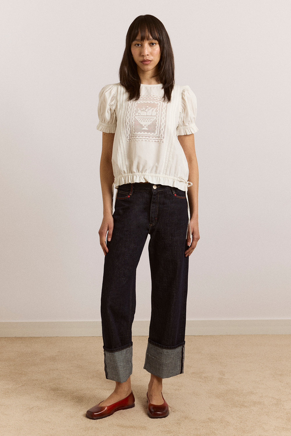 DAMSON MADDER Mabel lace insert blouse white