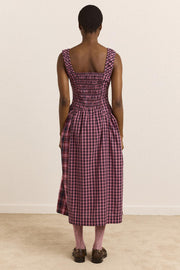 DAMSON MADDER Molly midi dress magenta check