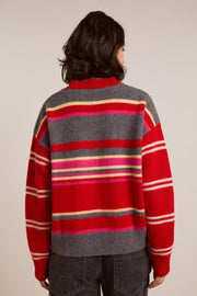 DAMSON MADDER Rene merino wool v jumper pink red stripe