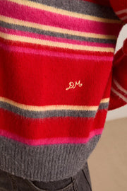 DAMSON MADDER Rene merino wool v jumper pink red stripe