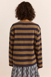 DAMSON MADDER Scottie ls tee olive stripe
