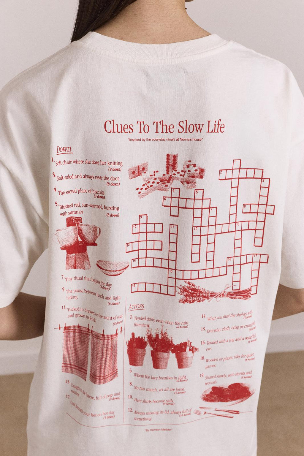 DAMSON MADDER Slow life crossword graphic tee off white