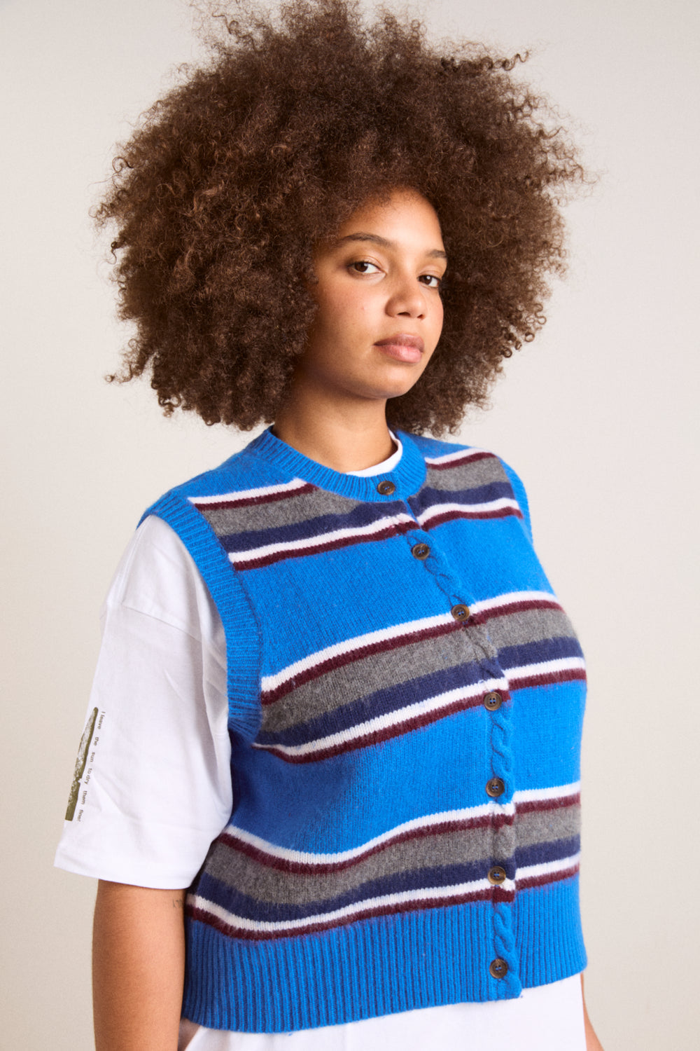 DAMSON MADDER Sofie merino wool vest blue stripe