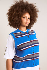 DAMSON MADDER Sofie merino wool vest blue stripe