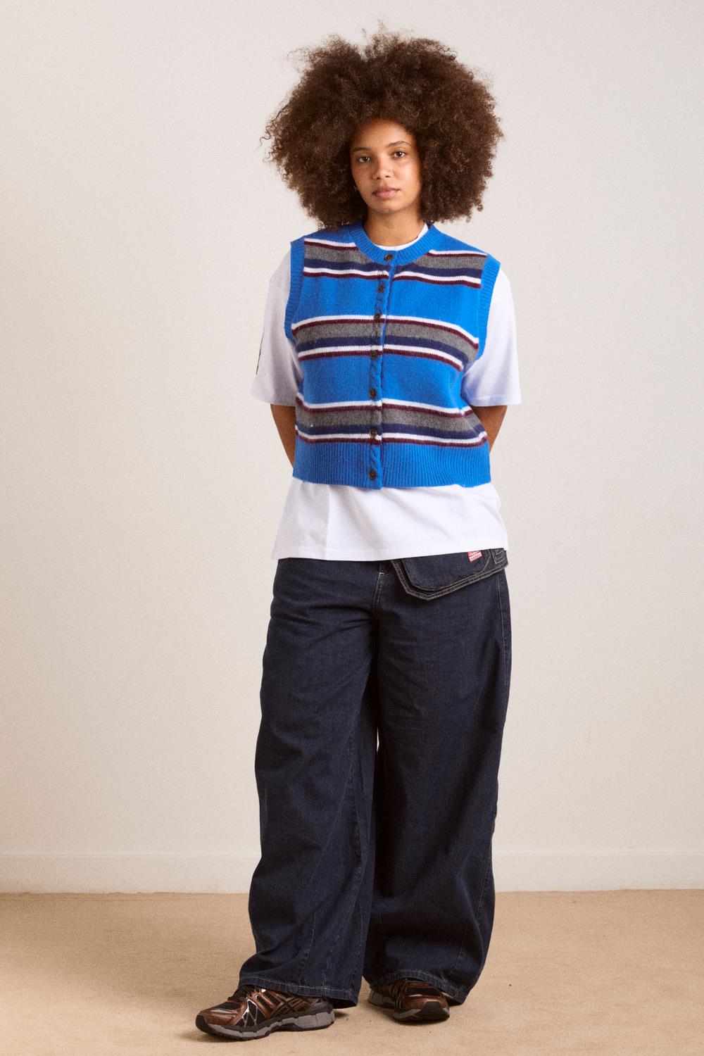 DAMSON MADDER Sofie merino wool vest blue stripe