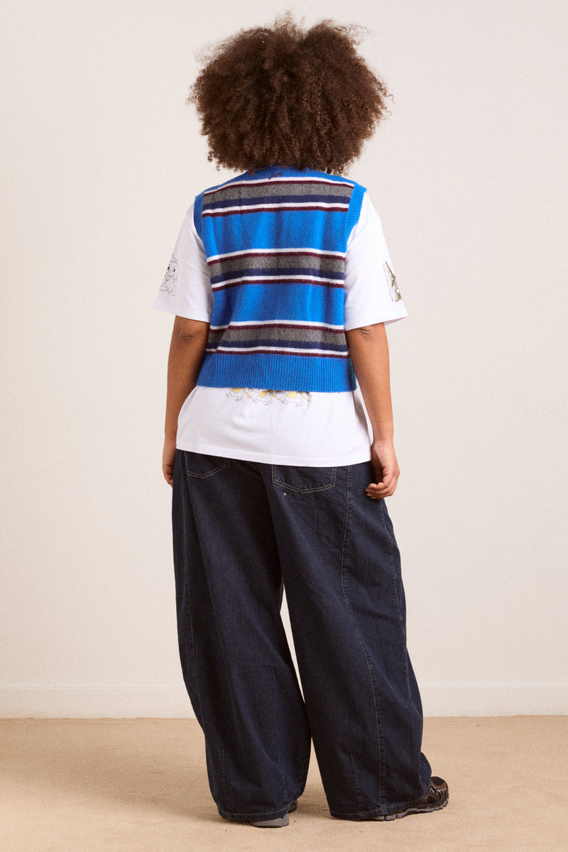 DAMSON MADDER Sofie merino wool vest blue stripe