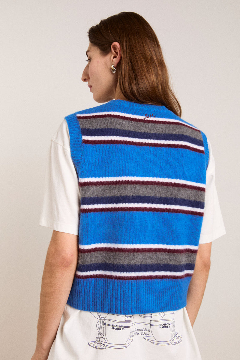 DAMSON MADDER Sofie merino wool vest blue stripe