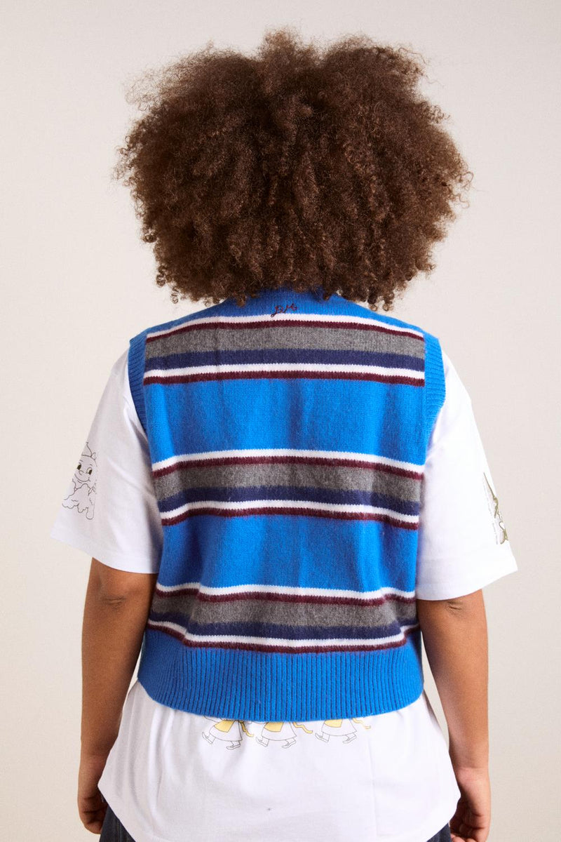 DAMSON MADDER Sofie merino wool vest blue stripe