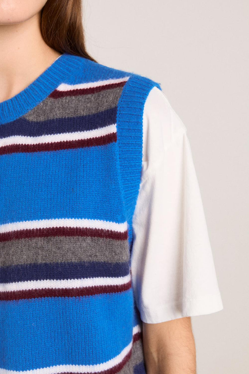 DAMSON MADDER Sofie merino wool vest blue stripe