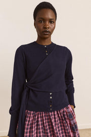DAMSON MADDER Venna wrap merino wool cardigan navy