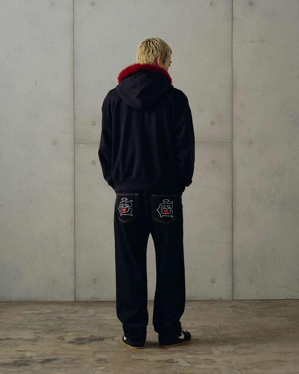 ICECREAM Embroidered double scoop denim pants black