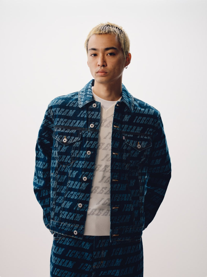 REPEAT LOGO DENIM TRUCKER JACKET
