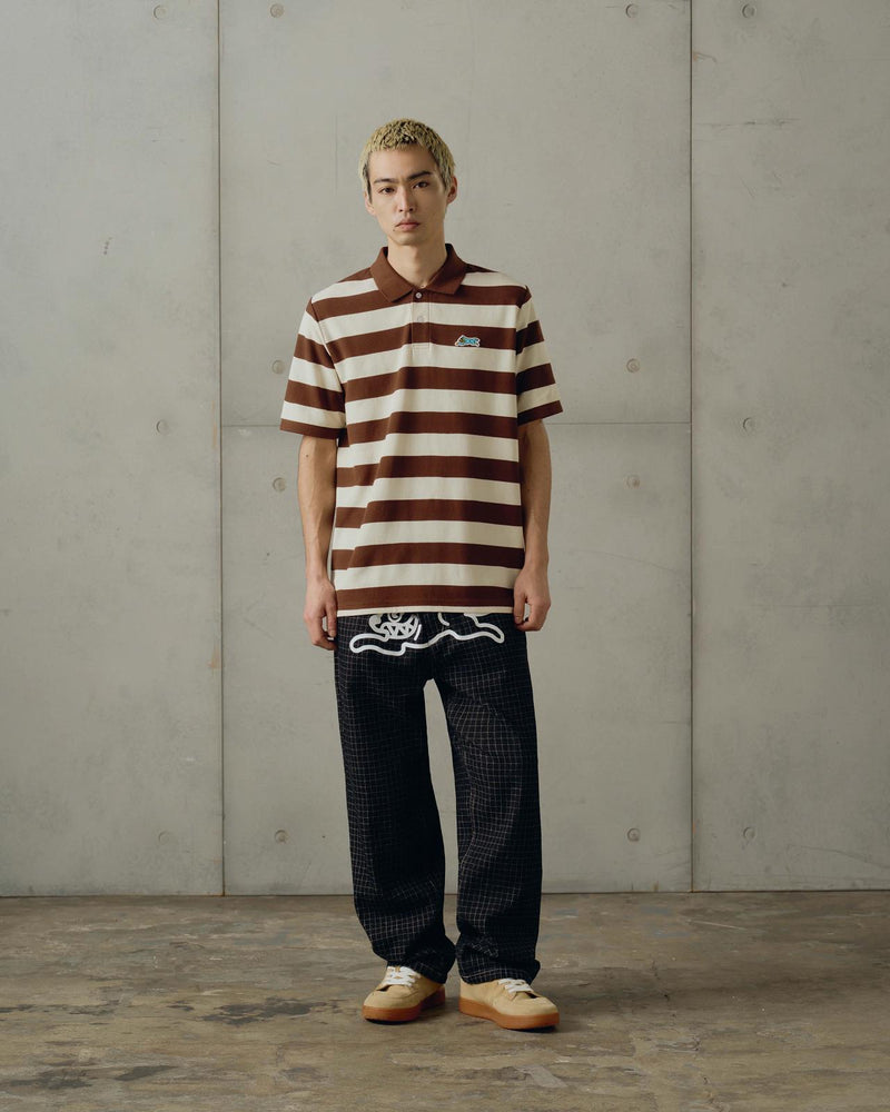 ICECREAM Running dog striped polo shirt brown ecru stripe