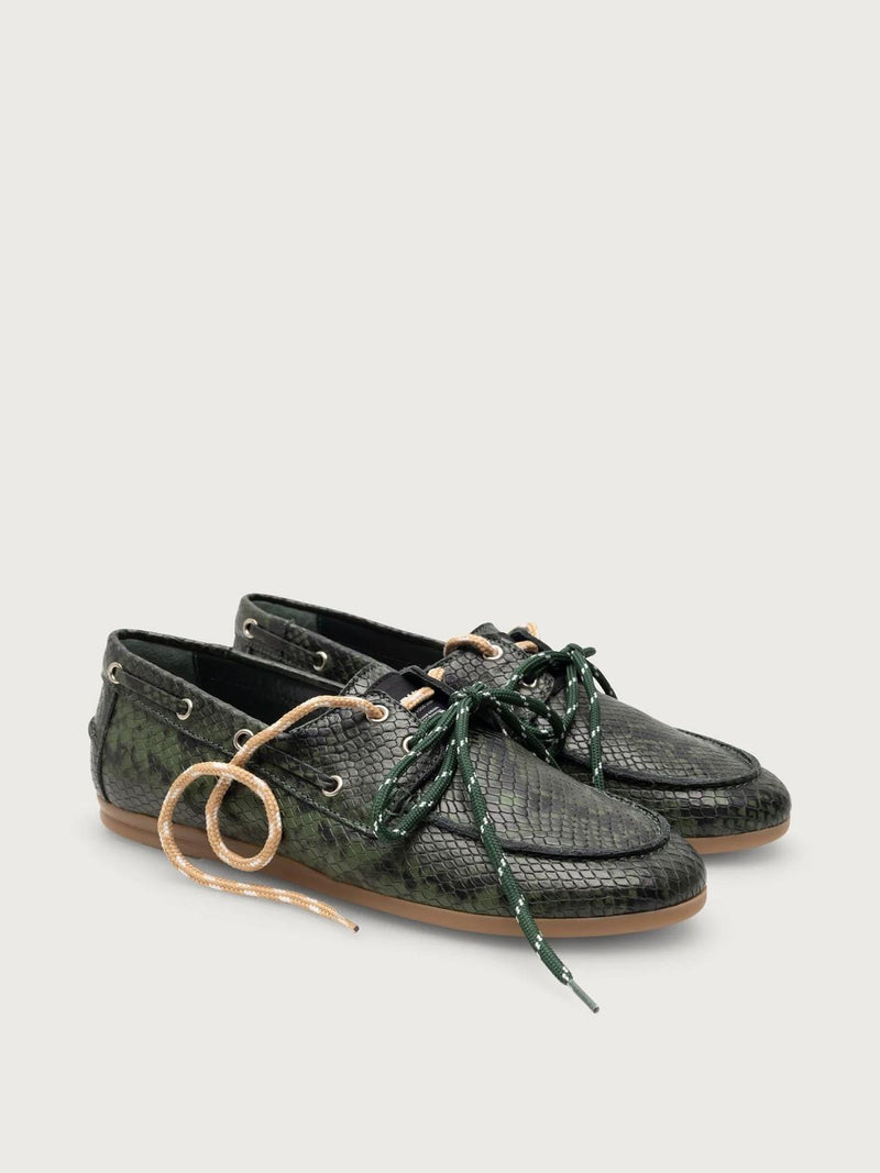 KIRRUNA Moc 11 shoes green pitone print