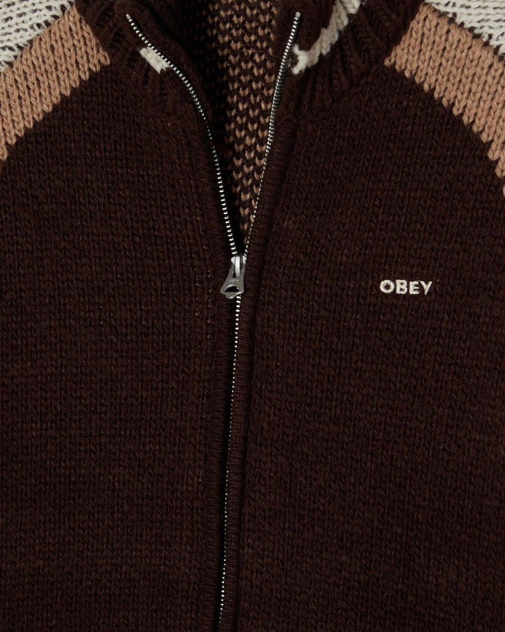 OBEY Aven zip up sweater brown multi