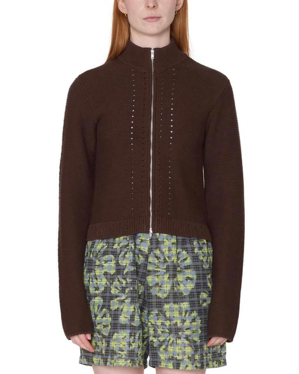 OBEY Meredith mock zip sweater chocolate brown