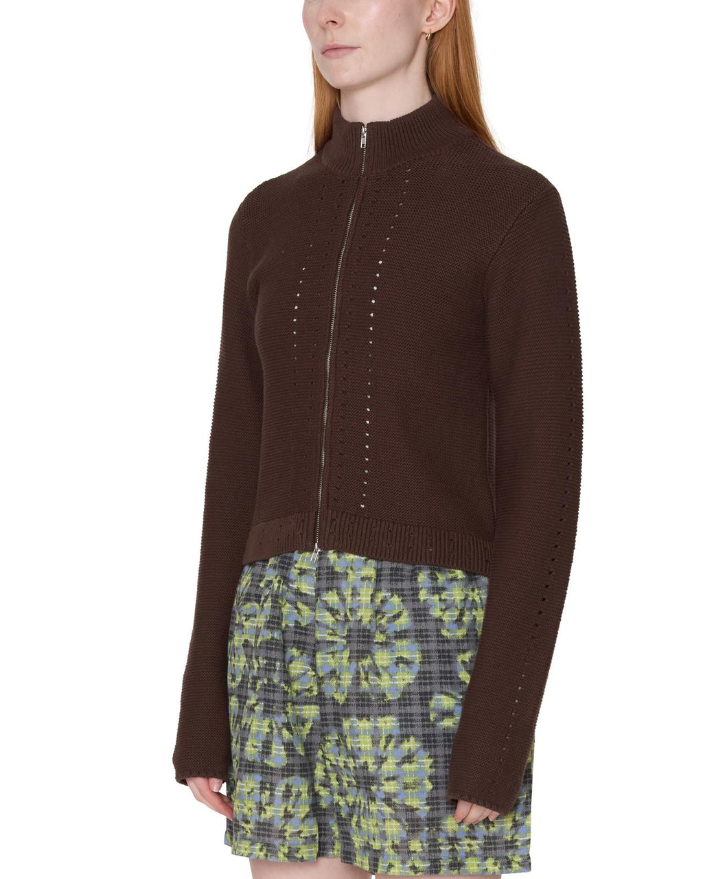 OBEY Meredith mock zip sweater chocolate brown