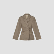 OLAF HUSSEIN Asymmetric linen blazer taupe