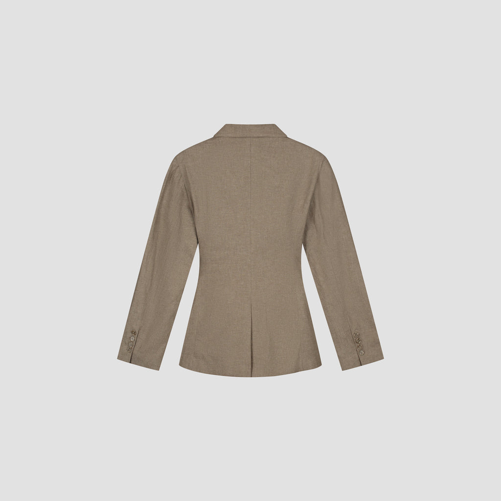 OLAF HUSSEIN Asymmetric linen blazer taupe